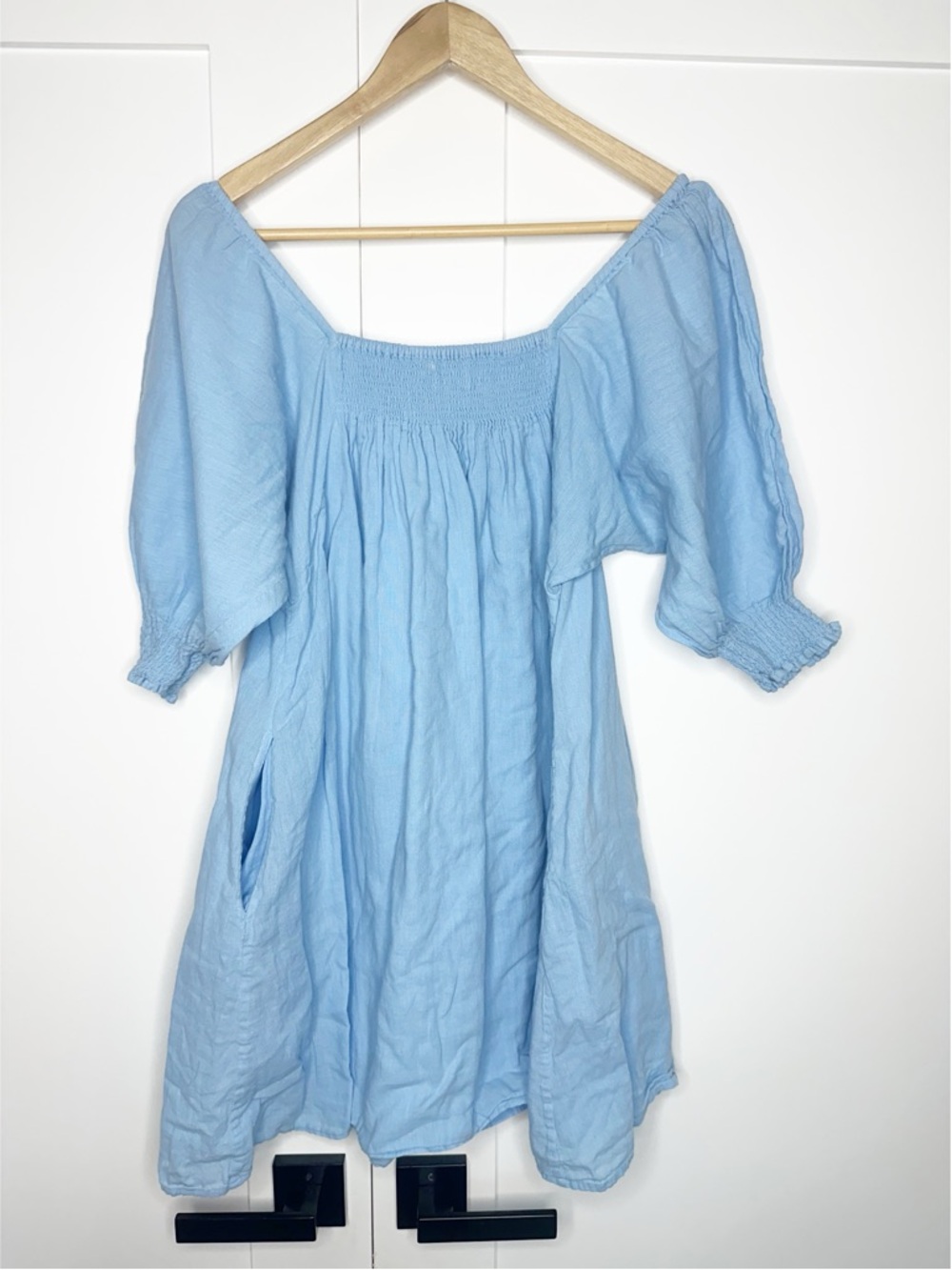 Apiece Apart Inacea Balloon Sleeve Dress XS sky blue organic cotton pockets - Picture 8 of 16